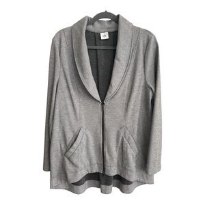 CAbi Gray Striped Drop Off Zip Jacket High/Low Fitted Stretch Size L